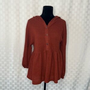 Rust Orange Peplum Sweatshirt with Bishop Sleeves